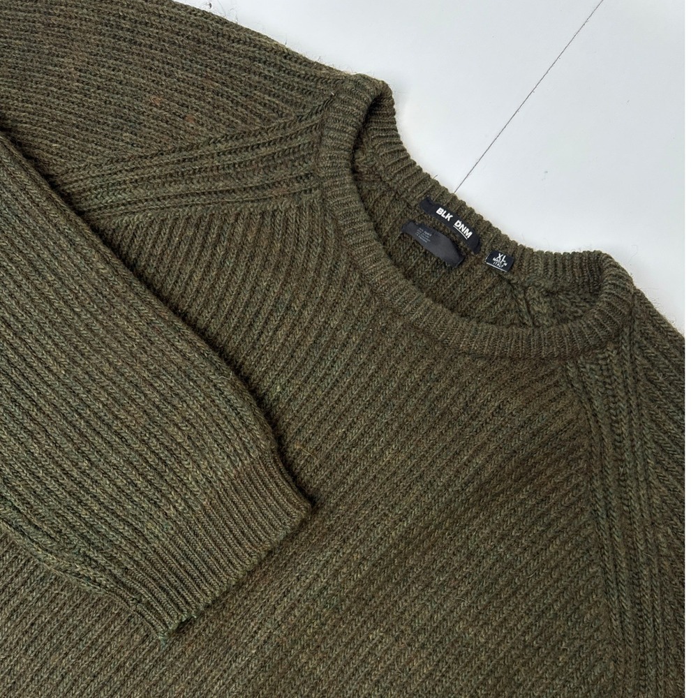 BLK DNM Mens XL Alpaca Blend Ribbed Crewneck Sweater Olive Green Made in Italy
